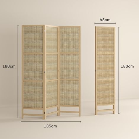 3-teiliger Raumteiler, 180 cm faltbarer Wandschirm, Freistehender Raumtrenner mit handgewebtem Design für Zuhause, Natur (1/5)