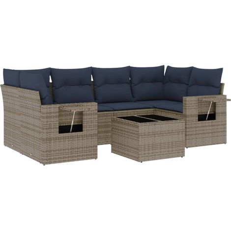 7-teiliges Gartensofa-Set mit Kissen, grau, Polyrattan vidaXL (1/5)