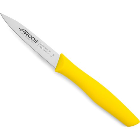 Coltello Mondador Arcos Nova 188525 in acciaio inox Nitrum e mango Polipropilene, colore giallo lama 8,5 cm con coperchio lama e scatola display