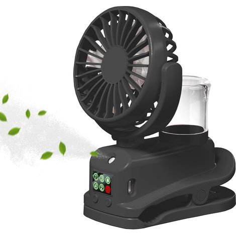 Mini portable clip-on fan, USB rechargeable, 4 adjustable speeds, suitable for home, stroller, office or outdoors, black (1/5)