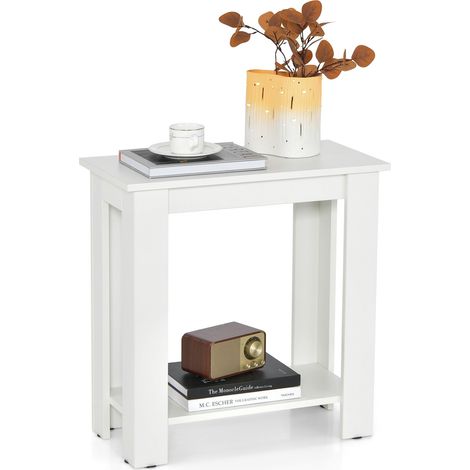 COSTWAY 2-Tier End Table Compact Side Table with Storage for Living Room Bedroom White (1/5)