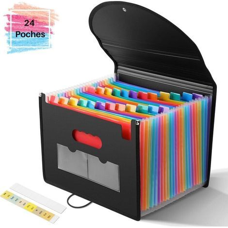 - Trieur à Soufflets Classeur Rangement Papier Chemise Trieur Plastique 24 Compartiments Avec Couvercle A4 Documents Extensible (1/5)