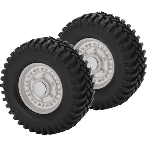 Roue Beadlock 1,9 pouce, jante en métal, diamètre 100 mm, pneu tout-terrain en caoutchouc pour Traxxas SCX10 1/10 RC Car, Crawler, argent (1/5)