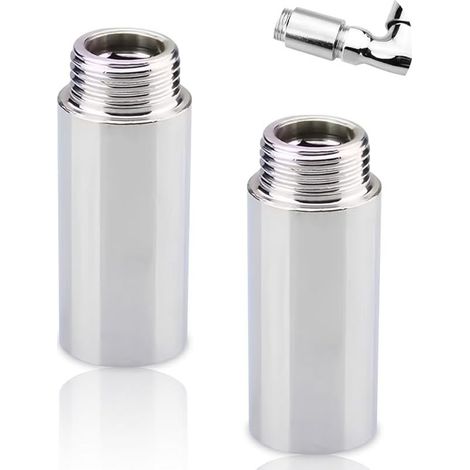 Lot de 2 rallonges de robinet 1/2" x 80 mm, 1/2" IG x 1/2" AG, 80 mm en acier inoxydable, rallonge de pommeau de douche, rallonge pour chauffage et eau potable (1/5)