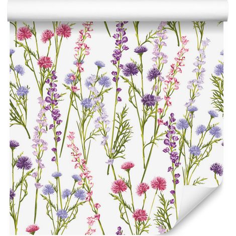Papier peint Fleurs de printemps et plantes sauvages pour salon et chambre 50x1000 cm (1/5)