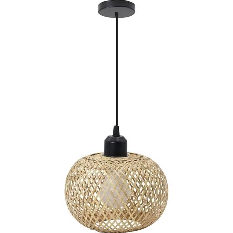 Suspension en bambou tressé, style rétro, douille E27, lampe décorative en bambou, suspension pour couloir, idéale pour une entrée ou une chambre d'amis (ampoule non fournie)