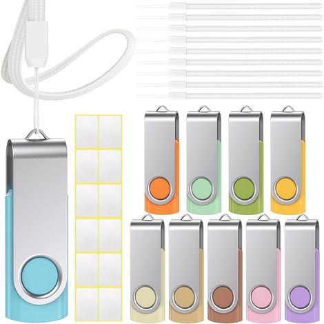 Cle USB 32Go Lot de 10 USB 2.0 Clé USB Flash Drive Rotative Clef USB Morandi Couleur Mixte 32 Go Mémoire Stick Métal Flash Drive avec Cordes et Un Autocollant Vierge (1/5)