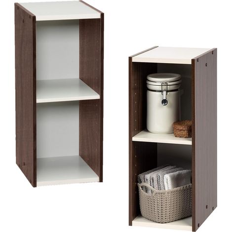 Bibliotheque Gain de Place, 2 Etageres, Marron, Réglable, Modulable, pour Salon, Bureau, Chambre, Livres, CD, Petit Meuble de Rangement, Montage Facile (1/5)