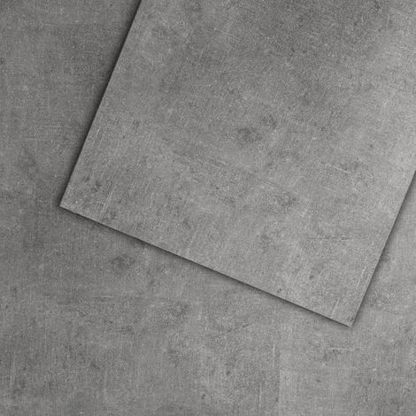Revêtement de sol en PVC - Carreaux autocollants en vinyle - Sol en vinyle - Effet béton - Gris - 60,96 cm x 30,48 cm x 1,5 mm - Épaisseur : 1,5 mm - 2,23 m² / 12 carreaux (1/5)