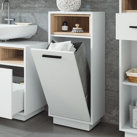 Armario de baño Beatrice, Blanco/Sonoma, 38 x 93 cm con bolsillo interior extraíble, Vicco