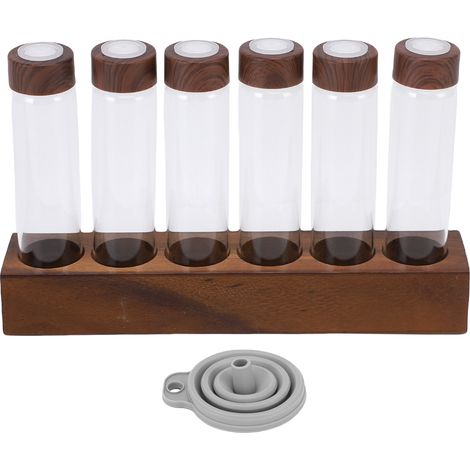 Présentoir à tubes en verre, 6 trous, rangement café avec valve unidirectionnelle, support en bois de noyer massif pour cuisine (1/5)