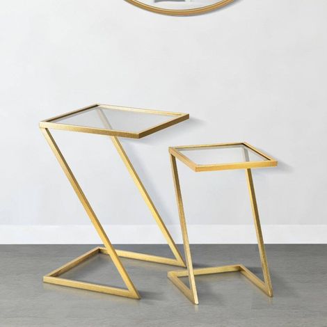 Dmora - Wohnzimmertisch Lomnago, Niedriger Wohnzimmertisch, Kaffeeregal, Couchtisch für Sofa, 40x40 h60 cm, Gold (1/5)