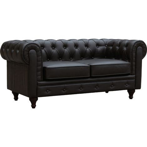 Divano fisso Chesterfield "Aliza" - 157 x 82 x 70 cm - 2 posti a sedere - Marrone