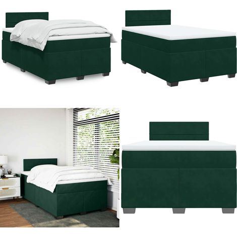 Sommier à lattes de lit avec matelas vert foncé 120x190 cm - Lit Double - Lit Plateforme - Matelas À Ressorts Ensachés - Literie - Chambre À Coucher - Home & Living (1/5)