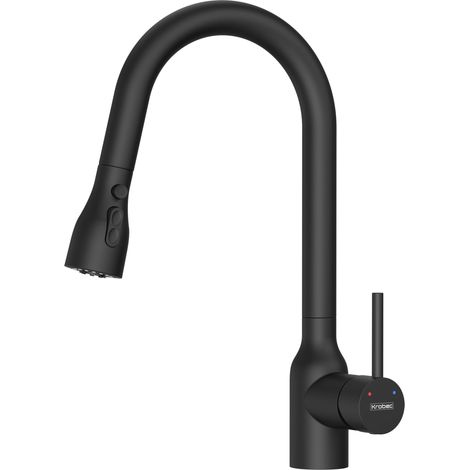 Robinet de cuisine extensible avec douchette - Deux types de jets d'eau - Mitigeur monocommande pivotant à 360° - Mitigeur de cuisine (chromé) (Noir mat) (1/5)