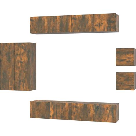 Maison Exclusive - Set Mobili Porta TV 8 pz Rovere Fumo in Legno Multistrato (1/5)
