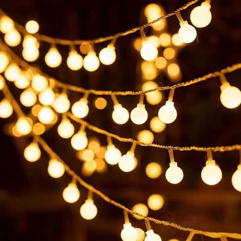 Catena luminosa lunga 10 m con 80 sfere LED bianco caldo, alimentata a batteria, per decorazioni interne ed esterne, matrimoni, casa, giardino, feste, albero di Natale (NPTERBL) (1/5)