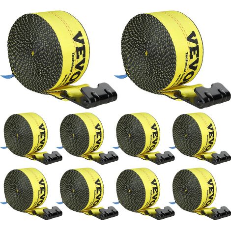 Sangle de Treuil 10,2 cm x 9,1 m Lot de 10 Capacité de Charge 2,7 T Résistance Rupture 8,2 T Sangles de Camion avec Crochet Plat, Contrôle de Chargement pour Remorques, Fermes, Sauvetages, Jaune (1/5)