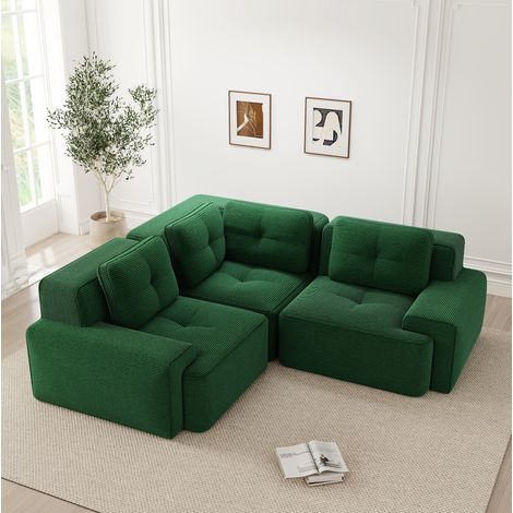 Modulares Ecksofa aus Cordstoff mit 74 cm Sitzfläche Grün OKMYHOME (1/5)