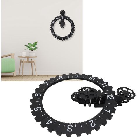 Horloge Murale [Gear]  Horloge Décorative à Engrenages 3D Rotatifs en Alliage de Stainless Steel 304  Cadran Rétro Mécanique Noir et Argenté  Pour Salon, Bureau, Collection (1/4)