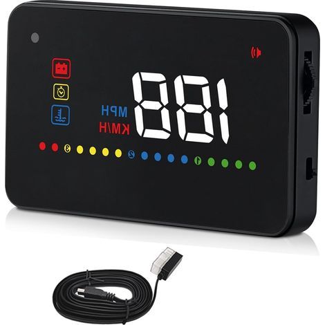 Écran tête haute de 3,5" pour voiture, matériau ABS + PC de qualité supérieure, écran HUD de voiture, affichage LED, compatibilité OBD2, speedomètre, compteur de vitesse, pour une utilisation (1/5)