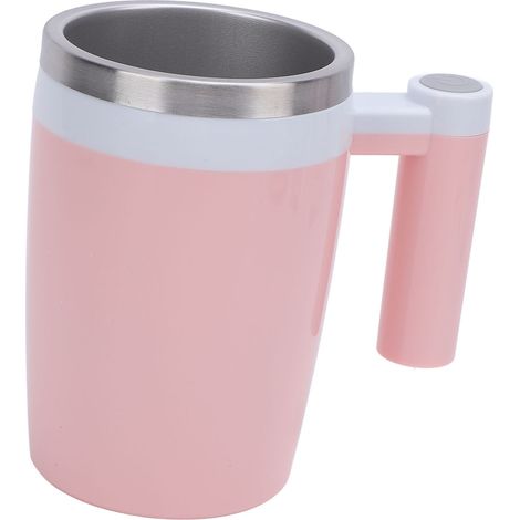 Mug mélangeur électrique rechargeable en acier inoxydable de 380 ml, rose, idéal pour le café, le thé, le chocolat chaud et le lait. (1/5)