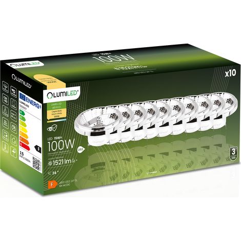 10 bombillas LED G53 reflectoras AR111 15W = 100W 1521lm 3000K cálidas 24° 12V plateadas LUMILED
