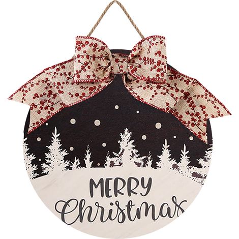 Panneau De Porte En Bois - Panneau De Bienvenue Noël - Décoration Murale Extérieure Intérieure - 32 X 28 Cm - 1 Pièce (1/4)