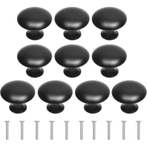 Boutons De Placard De Cuisine, Poignées De Tirage Avec Vis, Boutons De Placard Ronds En Métal Quincaillerie Poignées De Tiroir Pour Tiroir, Placard, Commode, Armoire (10, Noir) (1/5)