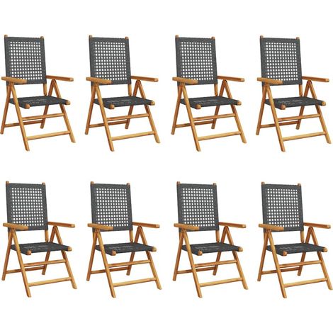 vidaXL Sillas plegables reclinables, 8 unidades, de poliratán negro y madera maciza. (1/2)