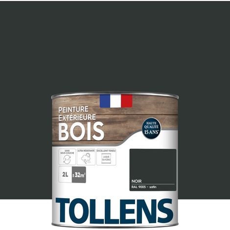 Tollens – Peinture bois extérieur satin noir 2L – Ultra résistante pour protection intempéries – Rendement 32m² – Application directe sur boiseries