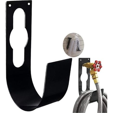 Support extensible pour tuyau d'arrosage avec crochet de suspension pour robinet, 7,5 x 11,7 x 21,5 cm, noir (1/5)