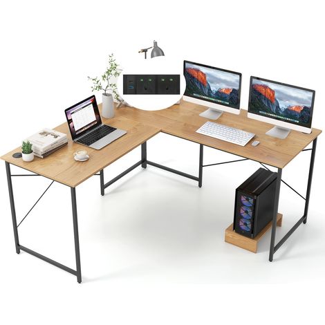 COSTWAY Reversible L-Shaped Desk 150 cm Corner Computer Desk-Natural (1/5)