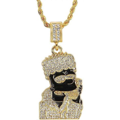 Collier pour homme plaqué or avec pendentif en acier inoxydable orné de zirconiums cubiques et serti de pierres, représentant un personnage de dessin animé. (1/4)