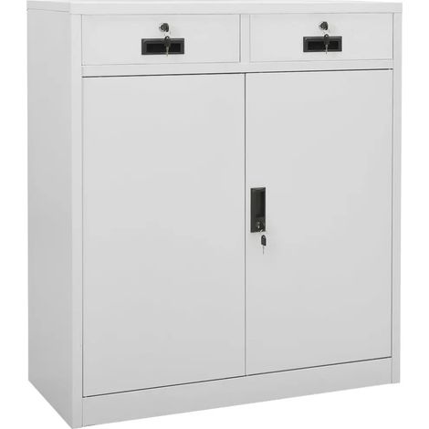 Armoire de bureau design durable avec 2 étagères réglables 90 x 40 x 102 cm en acier gris clair (1/5)