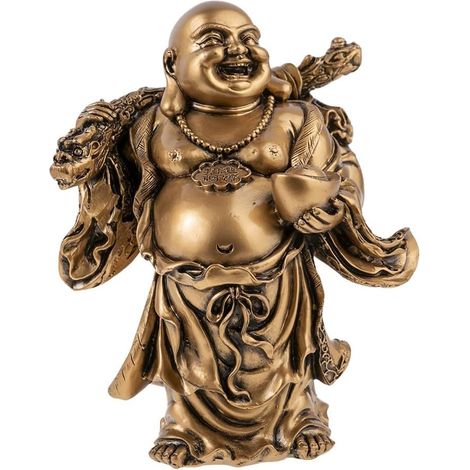 1 Statuette Bouddha, Résine Dorée, 15,5 cm, Décoration Feng Shui, Porte-Bonheur Richesse, Intérieur Maison