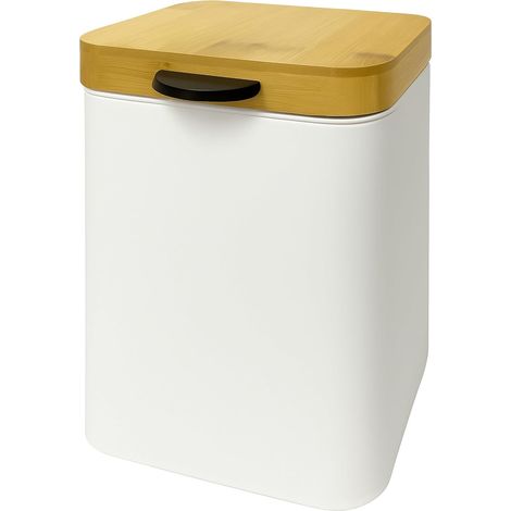 Poubelle cosmétique Murale, 3 l, Fermeture Douce, Seau Amovible, métal, bac à ordures carré, Blanc/Nature (1/5)