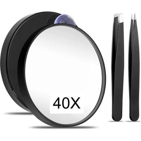 Miroir Grossissant 40X, Mirror de Voyage, Rond Mural avec 2 Ventouses et 2 Pince à épiler (1/5)