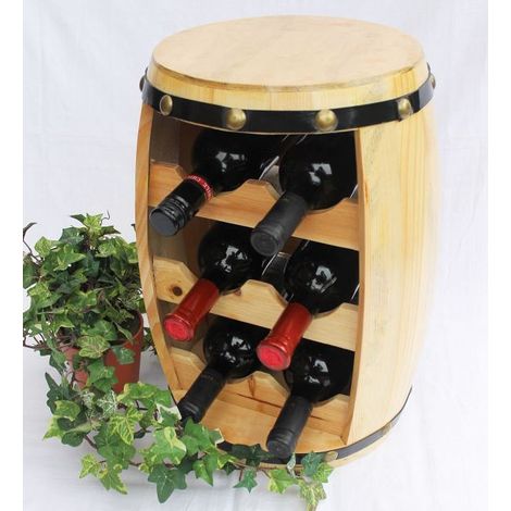Casier à vin Tonneau en bois H-42 cm Nr.1511 Casier à bouteilles Étagère vernis naturel (1/5)