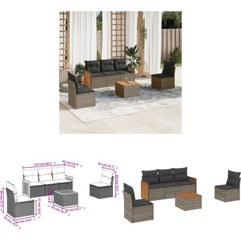 6-tlg. Garten-Sofagarnitur mit Kissen Grau Poly Rattan - Gartenmöbel - Outdoor Möbel - Rattan Gartenset - Lounge Set - Esstisch - Home & Living