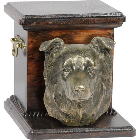 Urne funéraire pour chien Border Collie avec statuette, une urne élégante et unique ornée d'un buste de chien, signée Art-Dog. (1/3)