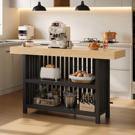 Table de bar haute 2 étagères et repose-pieds 160 x 40 x 105 cm noire OKMYHOME (1/5)