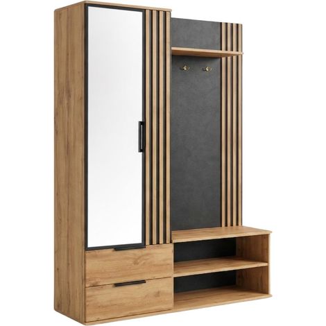 Vestiaire multi rangements aspect bois et noir finition déco tasseaux - OAKLEY (1/4)