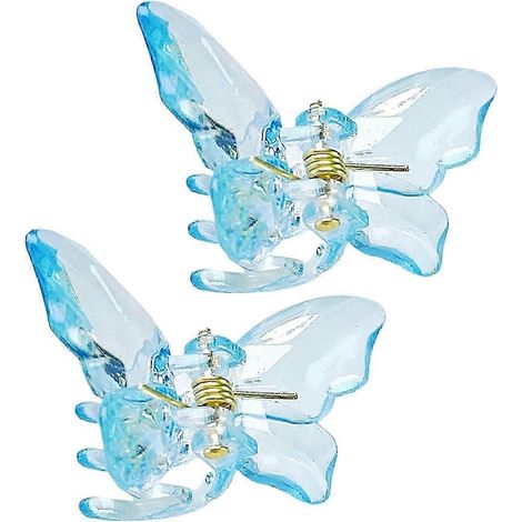 Lot de 2 pinces à cheveux transparentes en forme de papillon pour filles, mini pinces à cheveux tressées, transparentes-Blue (1/5)