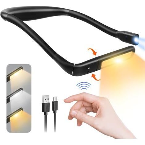 Liseuse Lampe de Lecture de Cou, Rechargeable 3 Couleurs Lampe Lecture au Lit LED Bras Pliables pour la Lecture, le Tricot, la Réparation, Camping [Classe énergétique G] (1/5)