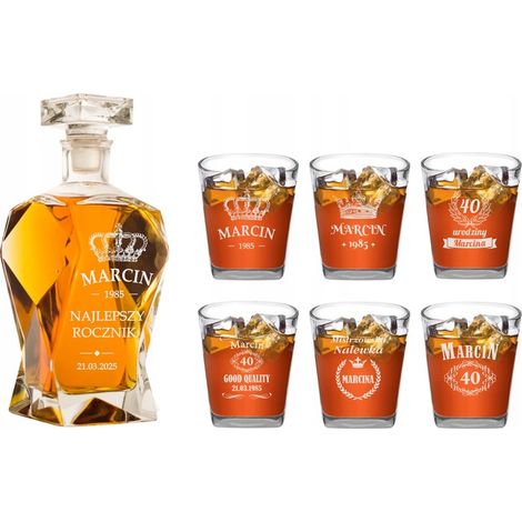 DECANTER PER WHISKY INCISO 6 BICCHIERI COMPLEANNO MATRIMONIO ADDII AL CELIBATO TESTIMONE