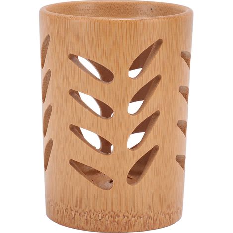 Seau de rangement multifonctionnel en bambou en forme de tasse, porte-brosses à dents avec trous de drainage pour pinceaux de maquillage (1/5)