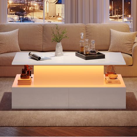 Wohnzimmertisch ausziehbar Stauraum LED 90 55 41 OKMYHOME (1/5)