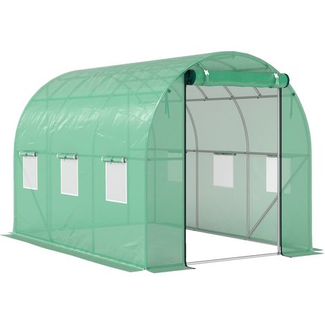 Grünes Tunnelgewächshaus aus Kunststoff ca. 3 x 2 x 2 m mit 6 Fenstern und Rolltür (1/5)