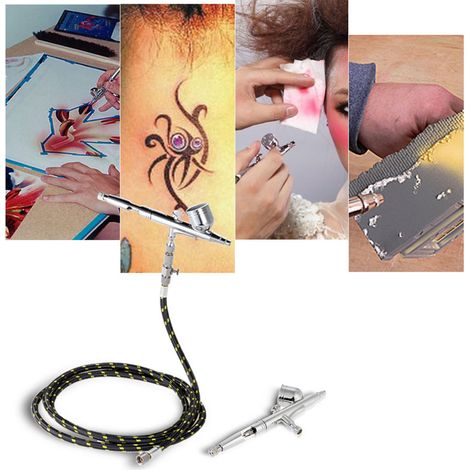 KKmoon Airbrush-Set für Malerei und Kunst, verstellbare Doppelwirkungs-Innendüse (0,2 mm, 0,3 mm, 0,5 mm), 7 cm³ (T130T) + Schlauch (1/2)